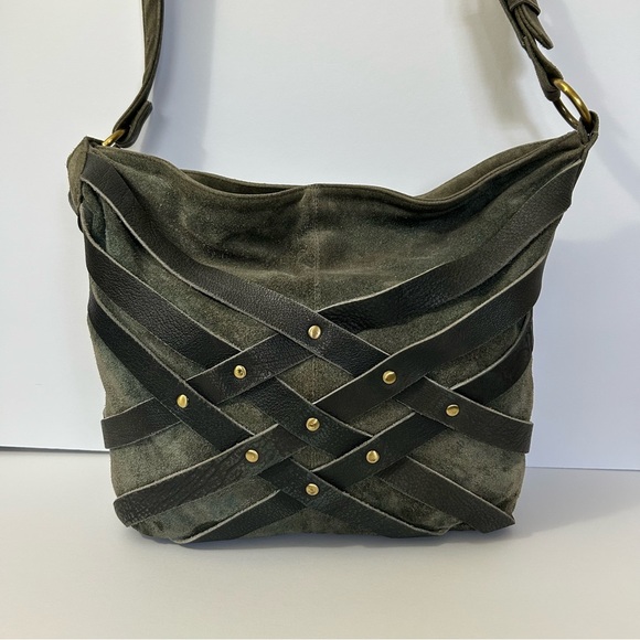 Deena & Ozzy Handbags - UO - Deena & Ozzy - Elegant Green Suede and Leather Boho Shoulder/Crossbody Bag